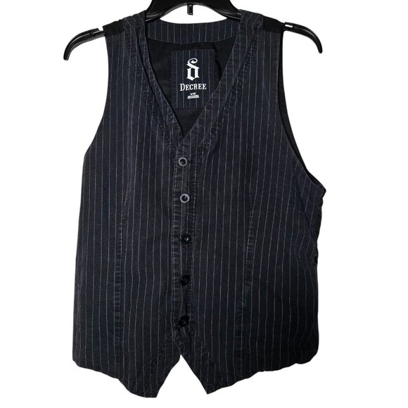 Decree Black Pinstriped Button Front Vest Size Medium Steampunk Dark Academia - Picture 1 of 12